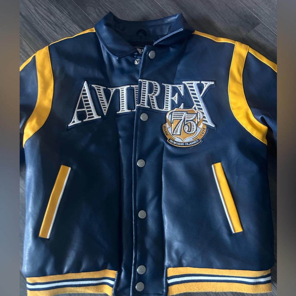 AVIREX 1975 New York leather bomber button down jacket youth large - super rare